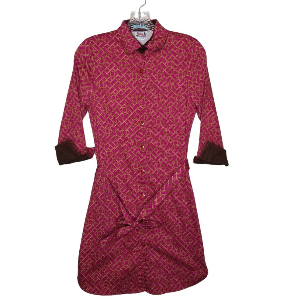 Haley & the Hound Pink Gold Button Up Collared Knee Length Dress Size 2